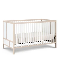 Flynama Washed 3in1 Convertible Crib with Solid End Panels Geometric Lines Solid Wood and Three Adjustable Mattress Heights for Nursery