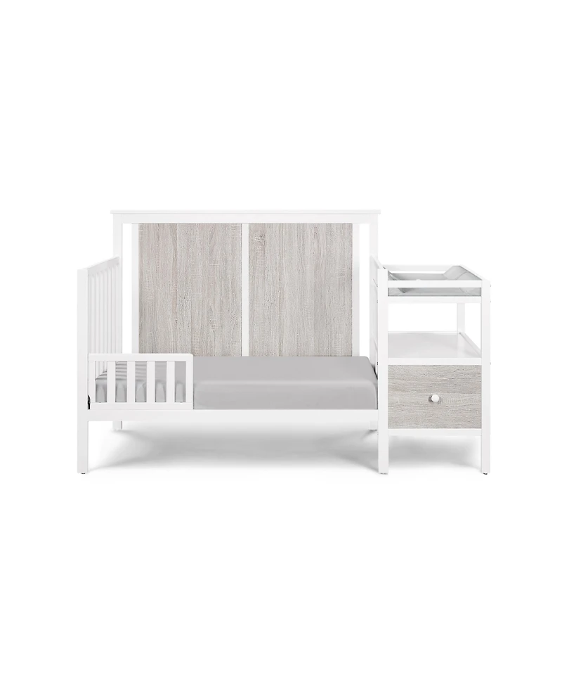 Flynama Rockport 4in1 Crib and Changer Combo Dual Tone Finish Space Saving Design with Storage Shelves for Baby Nursery