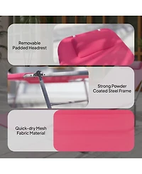 Outsunny Portable Sun Lounger, Lightweight Folding Chaise Lounge Chair w/ Adjustable Backrest & Pillow for Beach, Poolside and Patio, Pink & Sliver