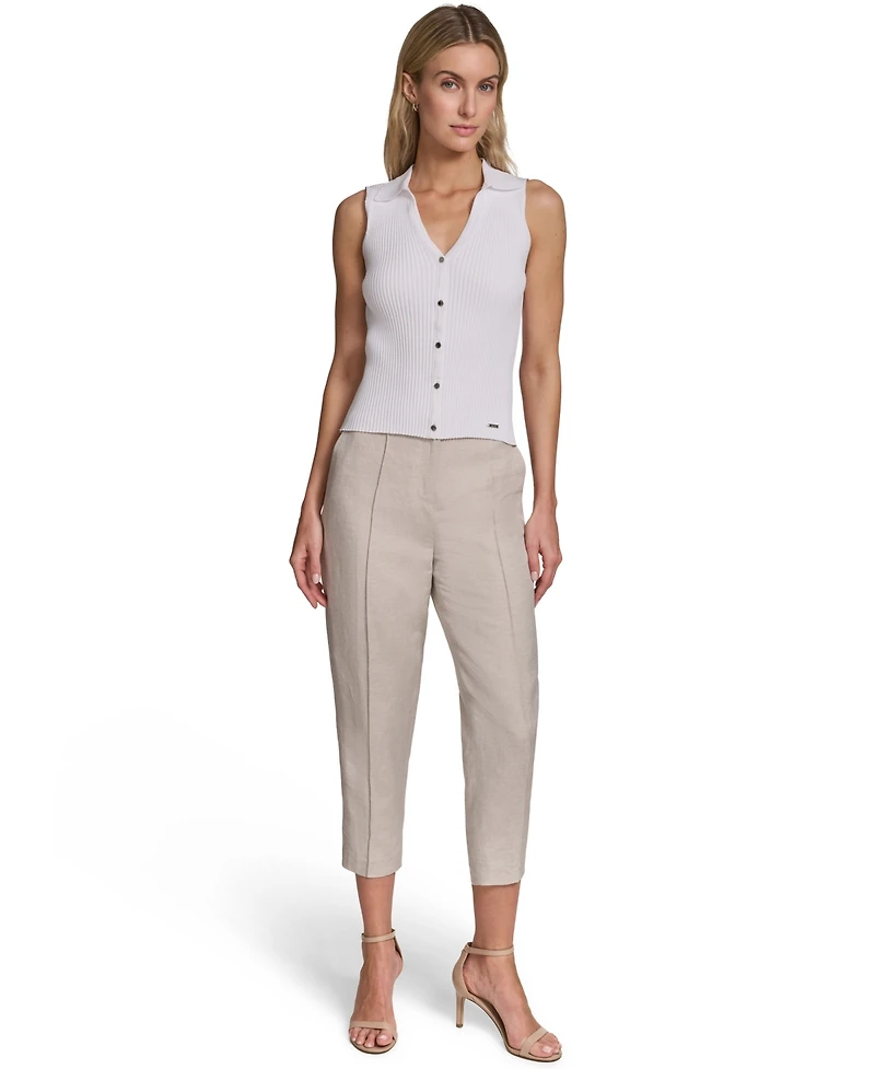 Calvin Klein Women's Sleeveless Button-Front Collared Sweater