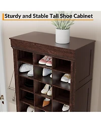 gaomon 10 Tier Tall Shoe Cabinet with Boot Racks 27 Cubbies Freestanding Narrow Wooden Organizer