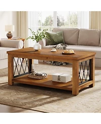 Tribesigns 47.2" Solid Wood Coffee Table, Farmhouse Rectangular Center Table, 2-Tier Low Cocktail Tea Table