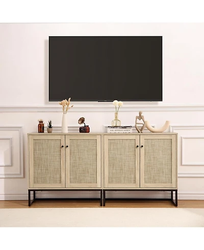 gaomon Set of 2 Storage Cabinet with Rattan Doors, Rattan Cabinet Sideboard Buffet Cabinet Console Table for Living Room, Entryway, Kitchen