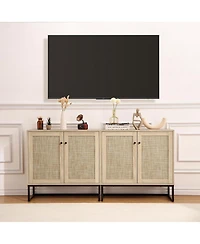 gaomon Set of 2 Storage Cabinet with Rattan Doors, Rattan Cabinet Sideboard Buffet Cabinet Console Table for Living Room, Entryway, Kitchen