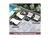 Slickblue Outdoor Wicker Daybed with Adjustable Backrest and Storage Ottoman