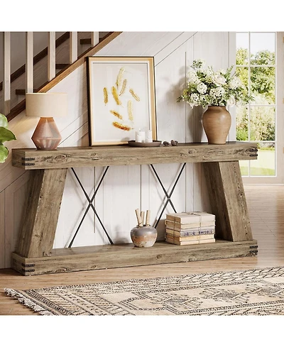 Tribesigns Farmhouse Console Table, Long Sofa Table Behind Couch with Storage, Rustic Entryway Furniture for Hallway