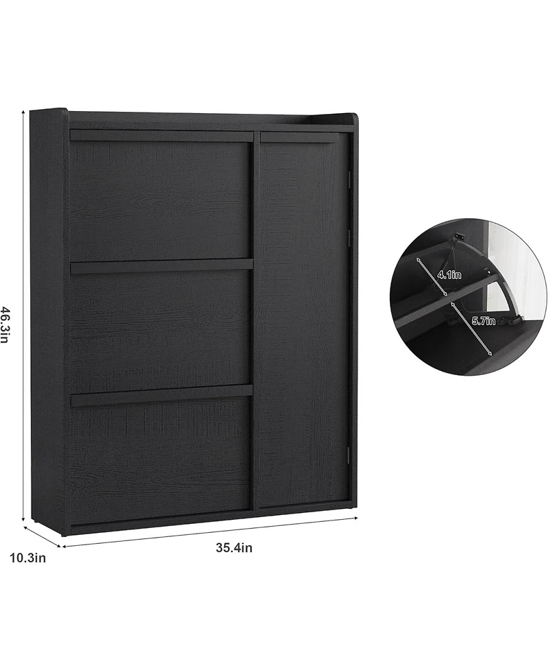 gaomon Cabinet with 3 Flip Drawers and Side Door Hidden Shoe Organizer with Adjustable Shelves Freestanding Wooden Shoe Cabinet.