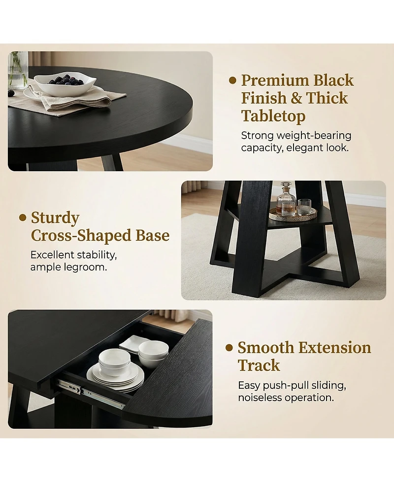 Clihome Extendable Round Dining Table for 4-8 People with Storage Shelf