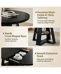 Clihome Extendable Round Dining Table for 4-8 People with Storage Shelf