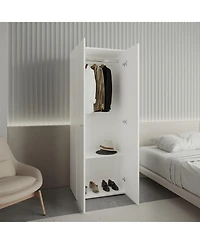 Flynama Home 2 Doors Closet System Armoire with Hanging Rod and Storage Shelf Modern Organizer for Bedroom