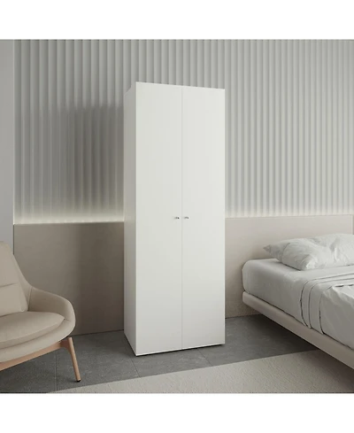 Flynama Home 2 Doors Closet System Armoire with Hanging Rod and Storage Shelf Modern Organizer for Bedroom