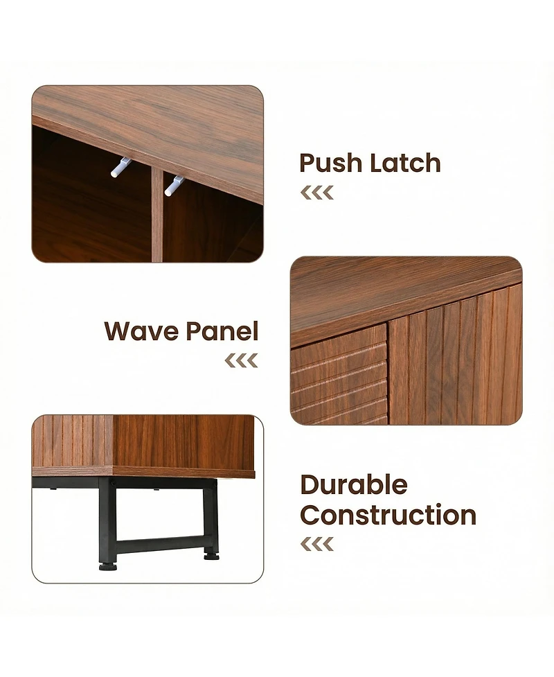 Premium Walnut Mid-Century Sideboard with Geometric Carved Doors