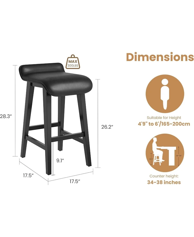 gaomon Bar Stools Set of 2, Modern Upholstered Kitchen Stools with Low Back, Footrest & Wood Legs, Counter Height for Kitchen or Dining