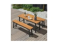 Slickblue Acacia Wood Outdoor Dining Table and Bench Set for Patio