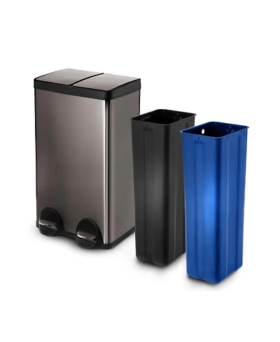 Home Zone Living 16 Gallon Dual Trash and Recycling Can with Removable Liners and Soft Close Lids, Stainless Steel