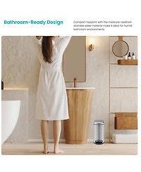 Home Zone Living 1.3 Gallon Slim Stainless Steel Small Trash Can with Reeded Pattern, Step Pedal and Soft-Close Lid, Silver