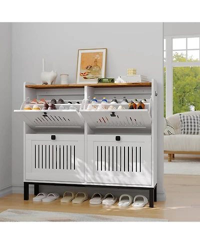 gaomon Modern 4 Turn Over Drawer Adjustable Shelves Hidden Organizer Space-Saving Shoe Storage Cabinet