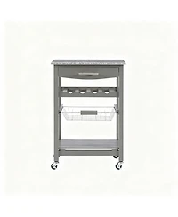 Yigii Granite top pine kitchen storage cart with casters and drawers