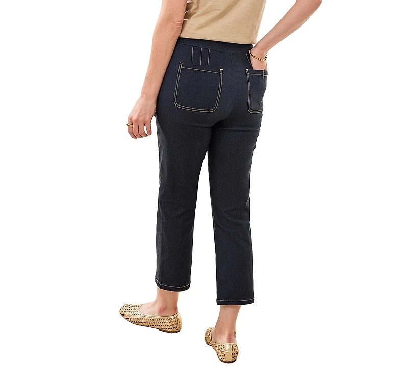 Tribal Women's Denim-Look Bengaline Kick Flare Capri Jeans