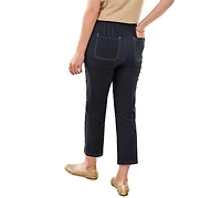 Tribal Women's Denim-Look Bengaline Kick Flare Capri Jeans
