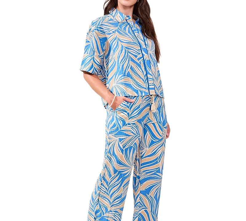 Tribal Women's Printed Loop-Stitch Button Camp Shirt