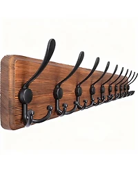 Yigii Rustic Wood Coat Rack - 10 Hooks for Coats, Hats, Bags - Wall Mount