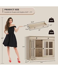 gaomon 35 Point 4 Inch Oak Sideboard Buffet Cabinet with Glass Door Modern Storage Adjustable Shelves Drawer Dining Room Kitchen