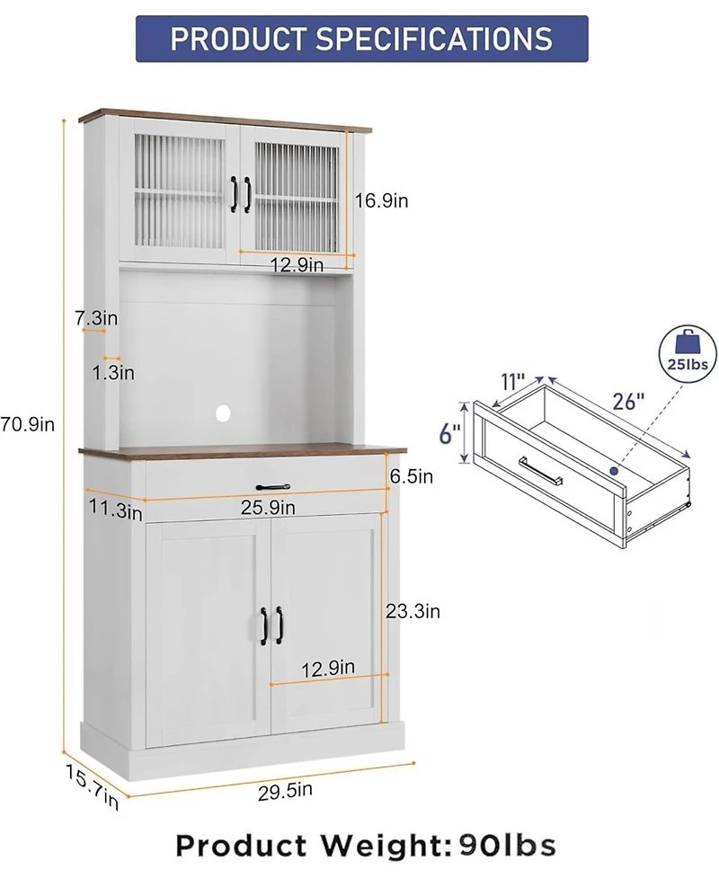 gaomon Kitchen Pantry Cabinet with Microwave Stand 4 Doors Adjustable Shelves 71 Inch High