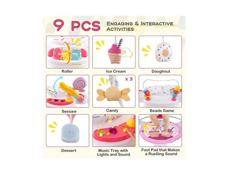 Slickblue Boys Baby Activity Center Height Adjustable Baby Bouncing Saucer with Interactive Toys-Blue