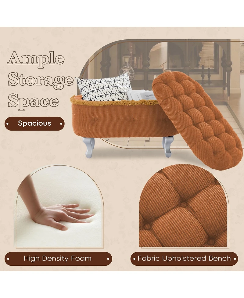 Rainsken Upholstered Storage Fringe Bench Ottoman Furniture