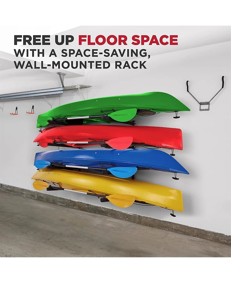 RaxGo Wall Kayak Storage Rack with Adjustable Heavy Duty Arms for Secure Indoor Garage Mount