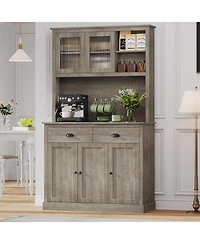 gaomon Tall Storage Cabinet - Freestanding Kitchen Pantry Cabinet with Drawers and Adjustable Shelves.