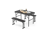 Slickblue Outdoor Folding Table and Bench Set with Hdpe Top and Metal Frame