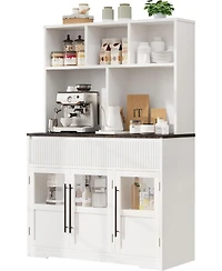 gaomon 60'' Kitchen Pantry Cabinet, Tall Pantry Cabinet with Glass Doors, Large Kitchen Hutch with Storage Drawers, Farmhouse Kitchen Cabinet