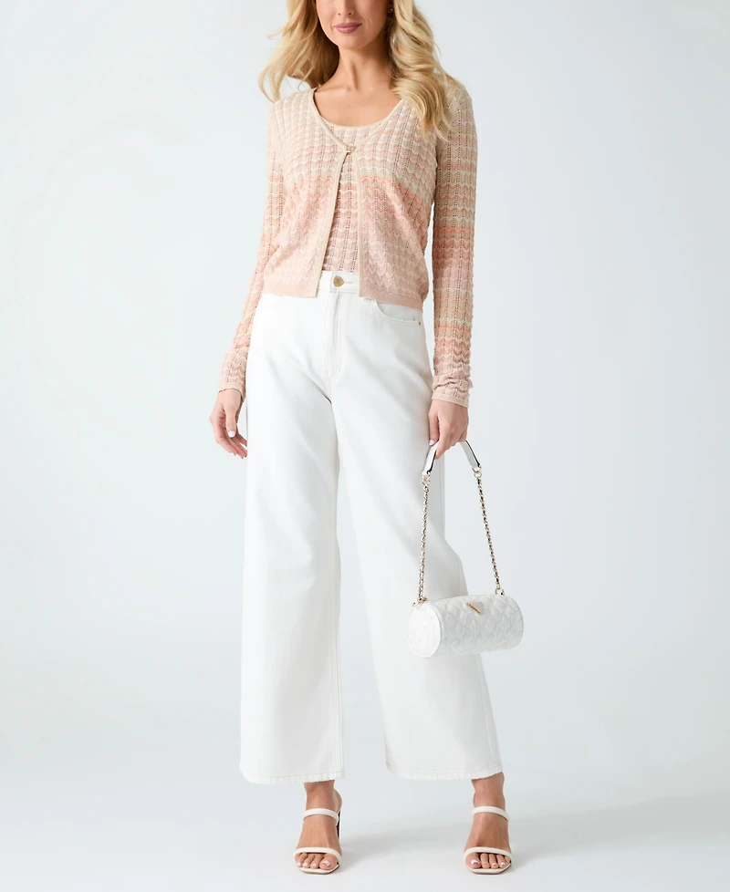 Guess Women's Rosalyn Cover Shoulder V-Neck Cropped Sweater