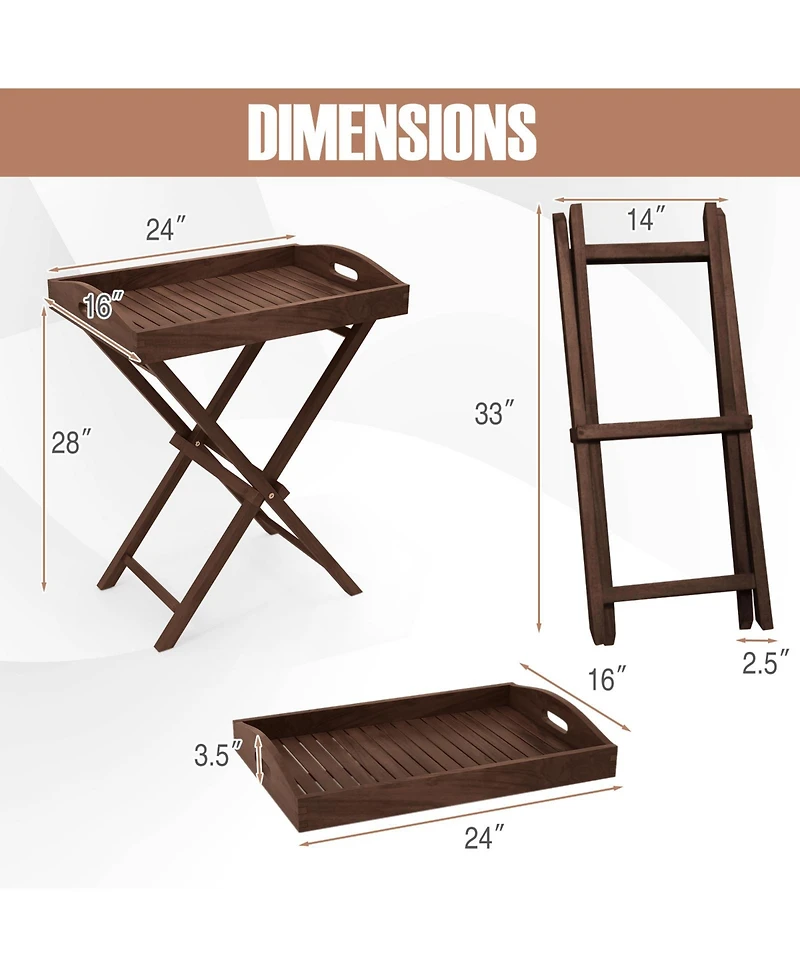 sumyeg Solid Teak Wood Tray Table with Removable Top for Patio and Garden