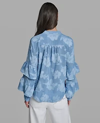Karl Lagerfeld Paris Petite Printed Mock Neck Blouse