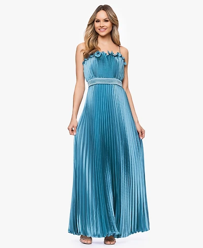 Betsy & Adam Women's Spaghetti Strap Pleated Ball Gown