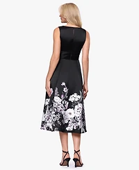 Betsy & Adam Women's Floral Border V-Neck Midi Dress