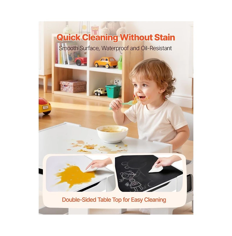 Slickblue Wooden Kids Table and 2 Chairs Set with Storage Space