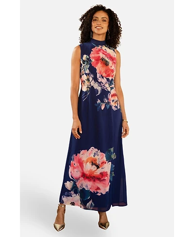 Yumi Women's Flower High Neck Maxi Dress