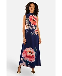 Yumi Women's Flower High Neck Maxi Dress