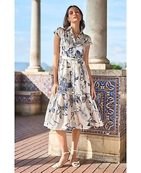 Yumi Women's Abstract Floral Midi Shirt Dress