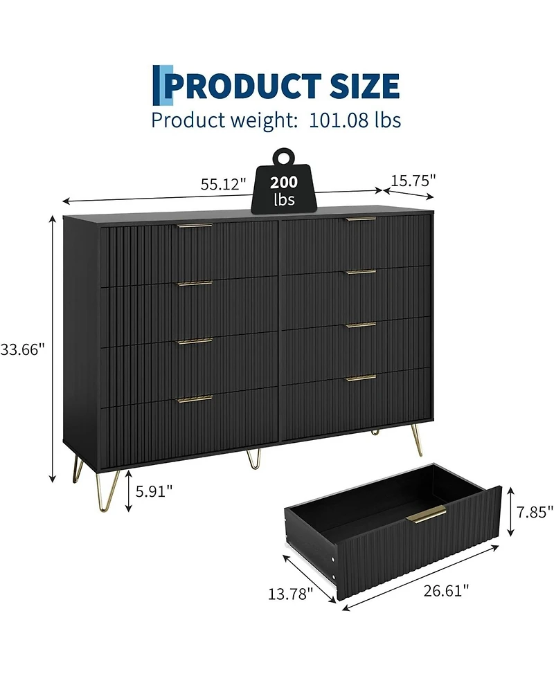 gaomon 8 Drawer Wide Wood Dresser with Metal Handles, Closet Storage Organizer & Tv Stand