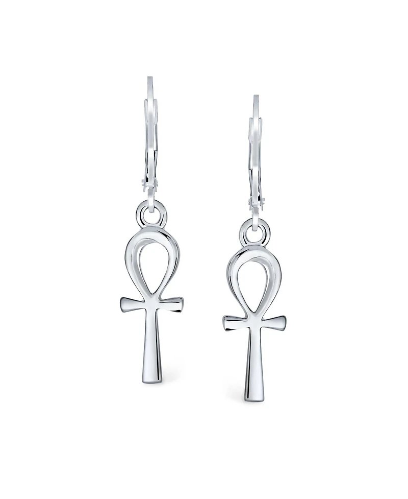 Bling Jewelry Religious Symbol of Life Ankh Cross Dangle Earrings .925 Sterling Silver Lever Back