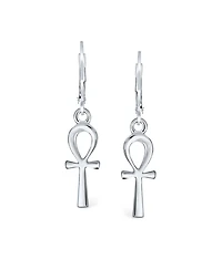 Bling Jewelry Religious Symbol of Life Ankh Cross Dangle Earrings .925 Sterling Silver Lever Back