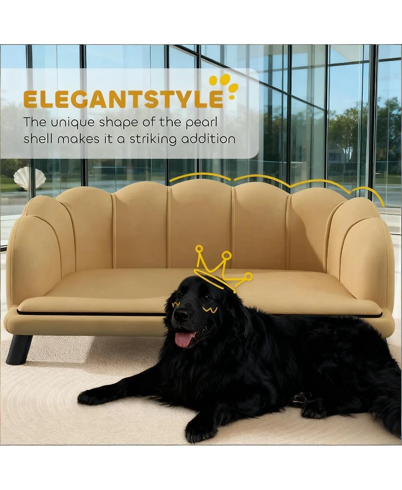 6thdruple Coffee Velvet Pet Sofa with Pearl Backrest, Stylish Large Dog Couch, Removable Cushion for Medium Large Dogs