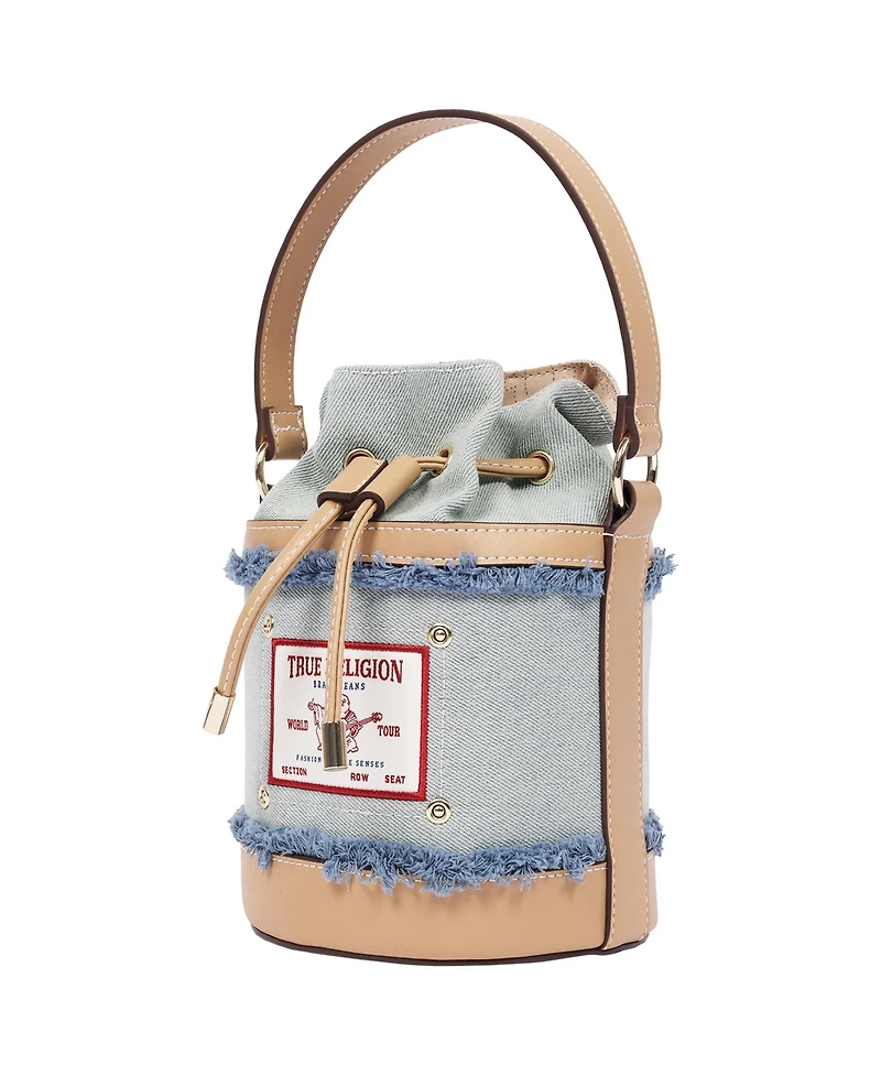 True Religion Buddha Patch Frayed Bucket Bag
