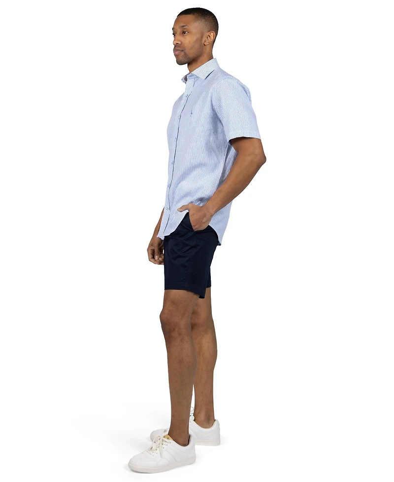 Tailorbyrd Men's Yarn Dyed Linen Stripe Short Sleeve Shirt