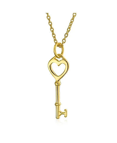 Bling Jewelry Romantic Key to Her Heart Pendant Necklace Gold Plated .925 Sterling Silver